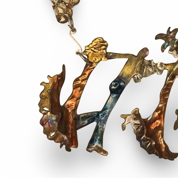Vintage Artisan Metal Art “Conga Line” Necklace and Earrings Set - Picture 6 of 12